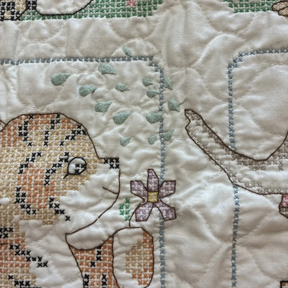 Cross Stitch Baby Quilt Baby Jungle Animals- Handmade 30.5